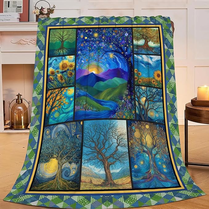 Tree of Life Blanket for Girls Women Boys Men Adults Kids Soft Cozy Fleece Tree Painting Art Throw Blankets Gifts Warm Flannel Plush Lightweight Decor for Couch Bed Sofa 60"X50"