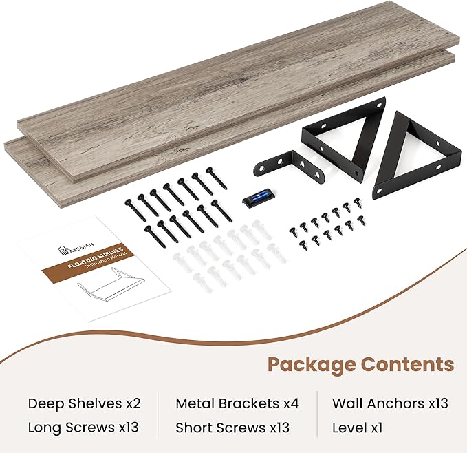 Axeman 32 Inch Floating Shelves | 8 Inch Deep Grey Wood Wall Shelves Set of 2 | 31.5" W x 8" D Rustic Grey Shelves for Bathroom Kitchen Living Room