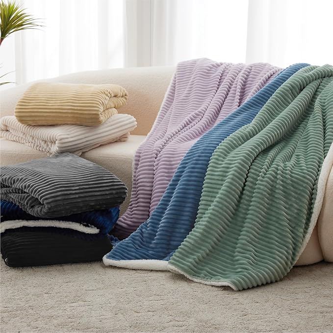 Sherpa Blankets Queen Size - Fleece Queen Blanket for Bed, Soft and Warm Throw Blanket for Winter, 90" x 90", Washed Blue