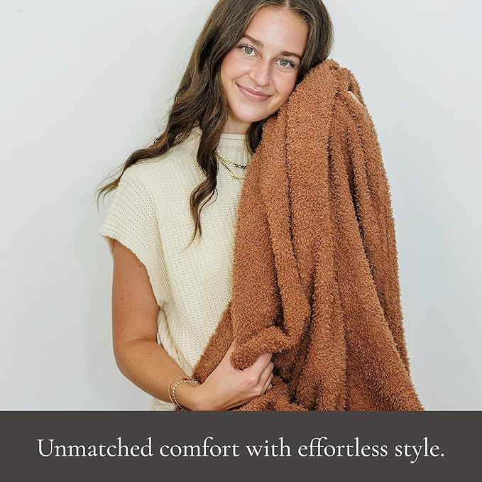 Saranoni Bamboni Luxury Throw Blanket | Oversized Super Soft Plush Home Decorative Comfy Blankets for Couch or Bed | Caramel - X-Large 60” x 80”