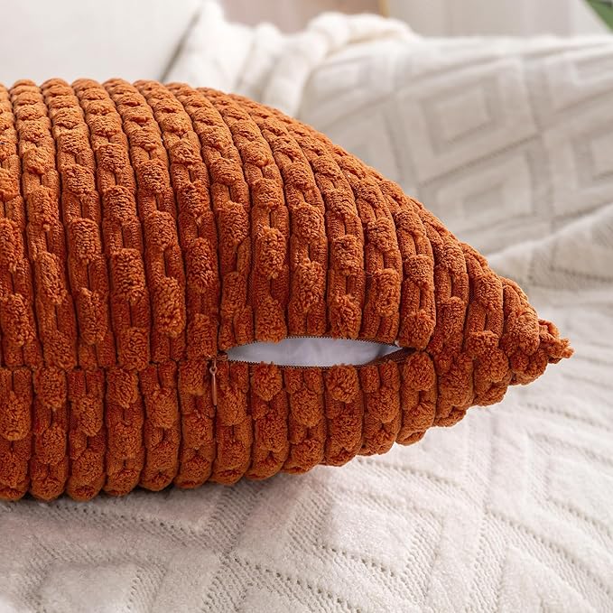 Set of 4 Burnt Orange Decorative Throw Pillow Covers 24x24 Inch Corduroy Pillow Covers for Bed Couch Sofa Living Room Soft Square Cushion Cases