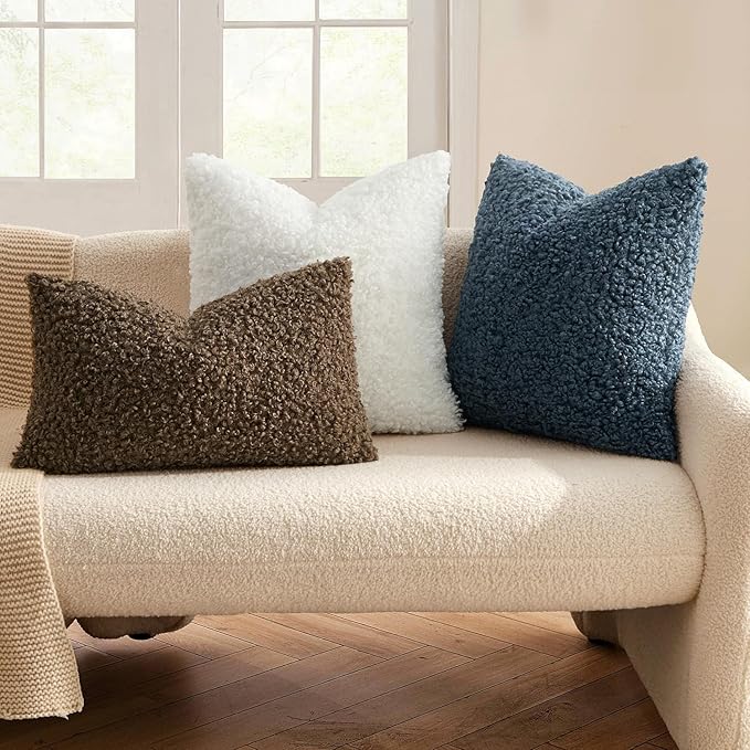 MIULEE Pack of 2 Throw Pillow Covers 20x20 Inch Neutral Navy Blue Faux Fur Decorative Sherpa Pillow Covers Fuzzy Accent Soft Sheepskin Fleece Cushion Cases for Boho Home Decor Couch Living Room Bed