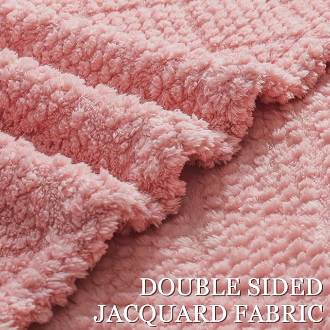 Whale Flotilla Fuzzy Fleece King Size Blanket for Bed, Soft Fluffy Jacquard Waffle Blankets for All Season, Lightweight and Warm, 90x104 Inch, Pink