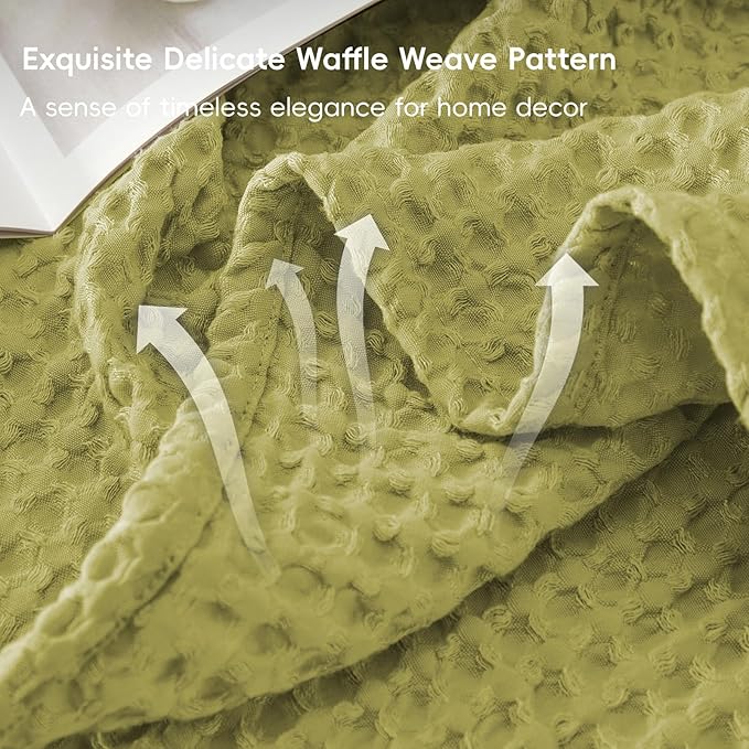 PHF Ultra Soft Waffle Weave Blanket Queen Size 90"x 90"- Washed Lightweight Breathable Cozy Woven Blanket for Bed - Aesthetic Decor for Couch Bedding Sofa Home Car - Olive Green