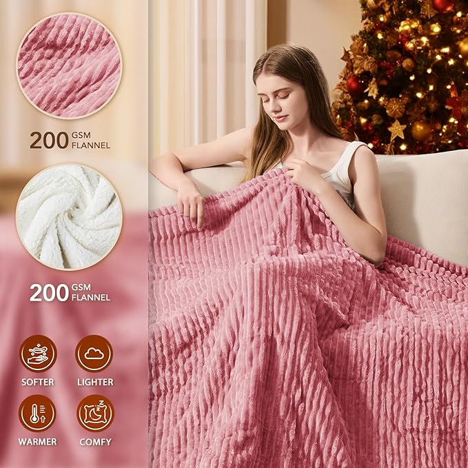 Homemate Heated Blanket Electric Throw - 50"x60" Heating Blanket Throw 1/2/4/6/8 Hours Auto-Off 10 Heat Levels Over-Heat Protection Soft Flannel Sherpa ETL Certification