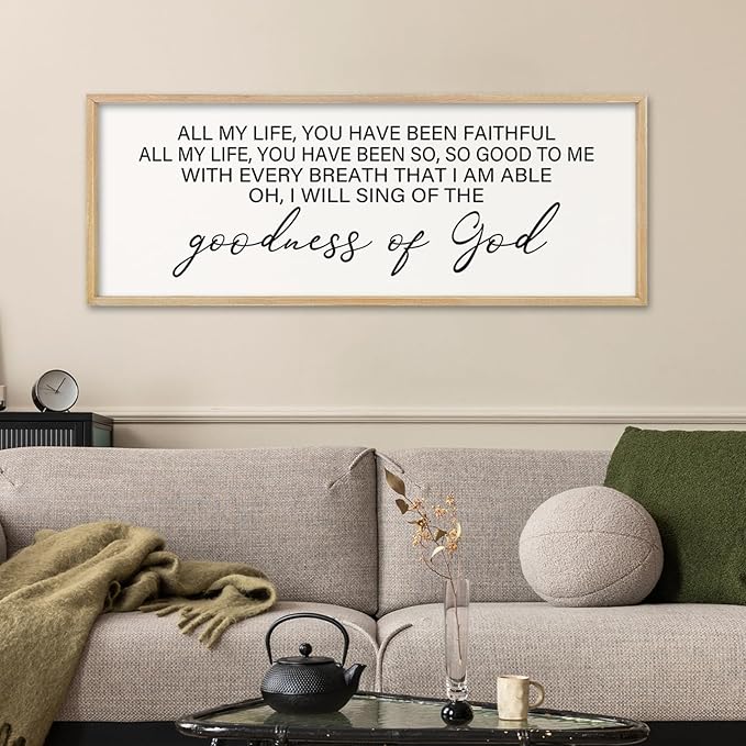 comurdyo Goodness of God Wall Decor 40"X15" Bible Verse Sign Jesus Christ Prayer Christian Catholic Scripture for Home Office Church Wall Hanging Art (Wood)