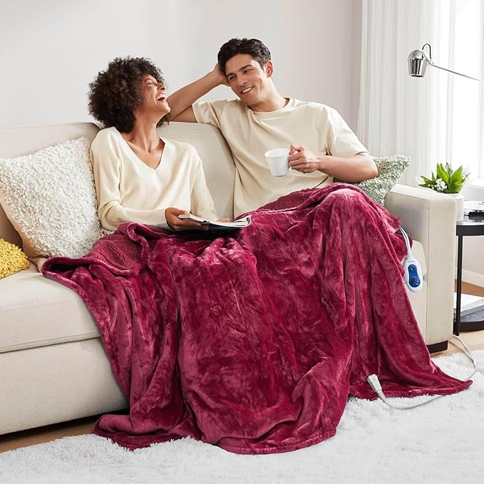 Beautyrest Heated Blanket, Electric Throw Blanket, Soft, Warm, Reversible Plush - Sherpa Heating Blanket Throw, 3 Heat Settings, 2 hr Auto Shut Off, Machine Washable, Oversized 60 in x 70 in, Red