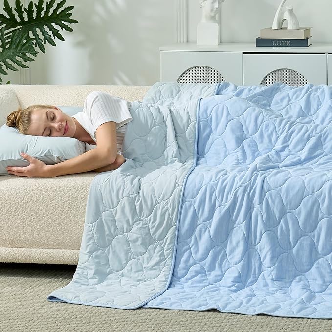 Cozy Bliss Cooling Dual-Sided Blanket for Hot Sleepers, Q-Max>0.43 Lightweight Soft Breathable Bed Blanket, Double Side Cooling Throw for Night Sweats (Cool Blue, 60"x80")