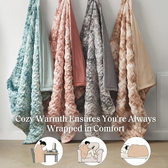 Madison Park Faux Fur Throw, Luxurious Ruched Texture, Fuzzy Warm, Plush Mink-Like Reverse, All Season, Lightweight & Cozy Blanket-Throw for Sofa, Couch, Living Room & Office 50" x 60" Tan Tie Dye