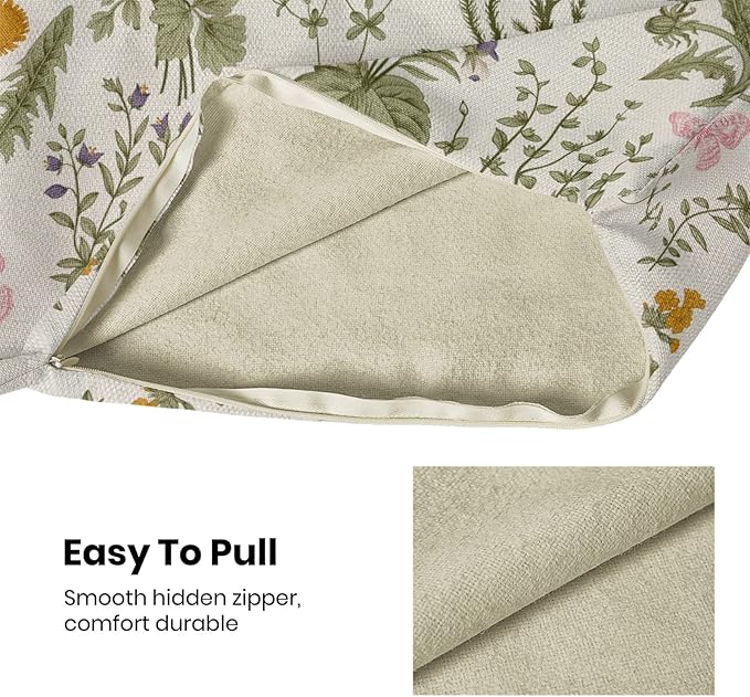 AEIOAE Spring Pillow Covers 16x16 Inch Set of 2,Sage Green Wild Flower Plant Throw Pillows Case,Seasonal Floral Outdoor Decorative Square Linen Farmhouse Decor Cushion Covers for Home Sofa Bed Couch