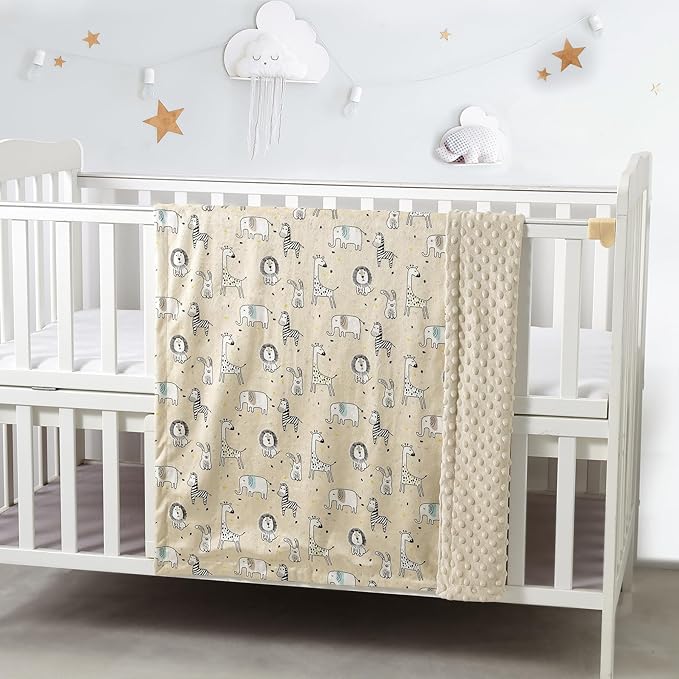 CREVENT 2Pcs 30''X40'' Cute Cozy Fluffy Warm Baby Blankets for Infants Toddlers' Bedding Crib Cot Stroller - Grey Cloud + Minky Zoo