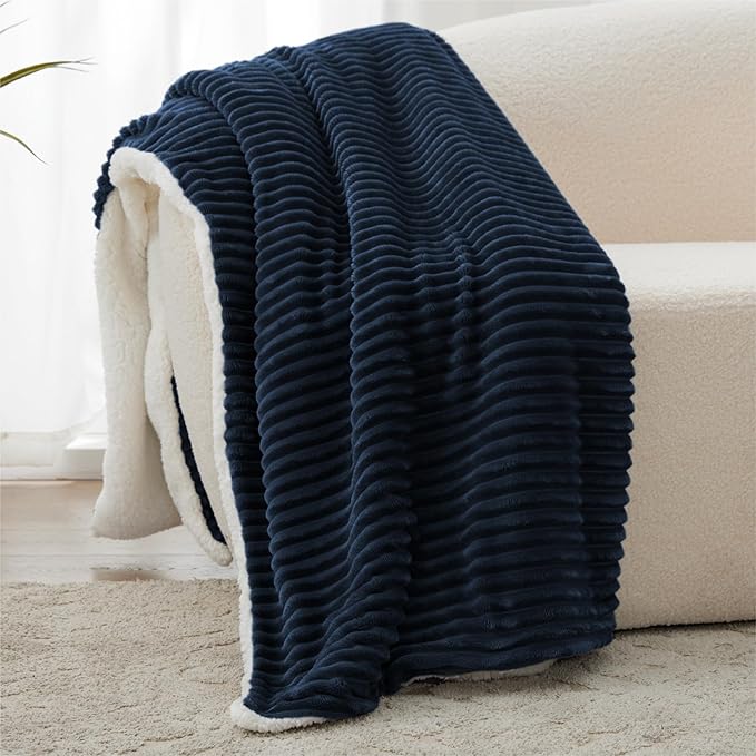 Sherpa Blankets Queen Size - Fleece Queen Blanket for Bed, Soft and Warm Throw Blanket for Winter, 90" x 90", Navy