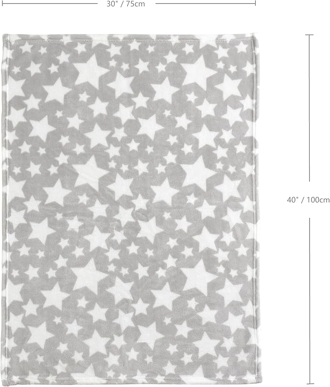 CREVENT 2Pcs 30''X40'' Cute Cozy Fluffy Warm Baby Blankets for Infants Toddlers' Bedding Crib Cot Stroller - Grey Cloud + Star
