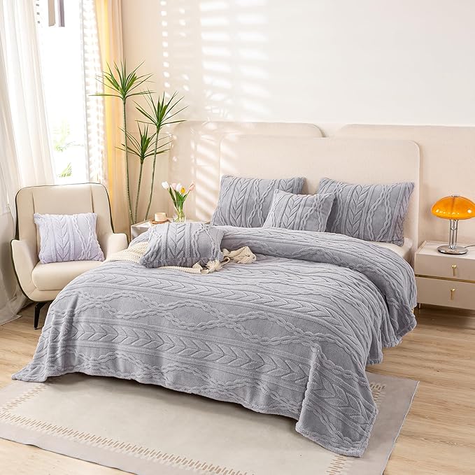 YUSOKI Twin XL Blanket Single Layer,Weight(3.1lb),370GMS-3D Stylish Design for Gift Home Decor (Light Grey,65"x90")
