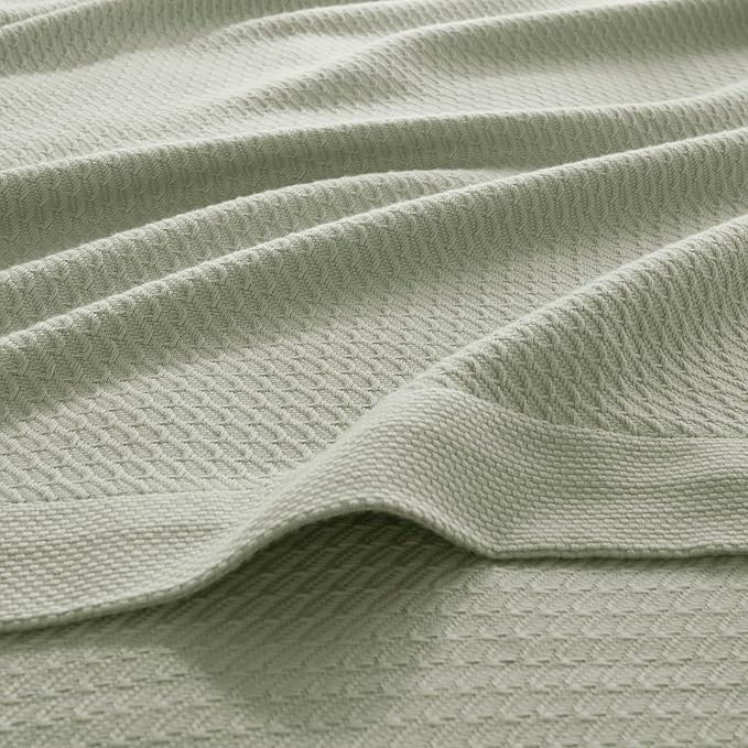 Madison Park 100% Egyptian Cotton Lightweight Summer Blanket, Breathable Waffle Knit Design, Soft Cozy All-Season Throw for Bed, Couch or Sofa, Sage Green Twin Size (66"x90")