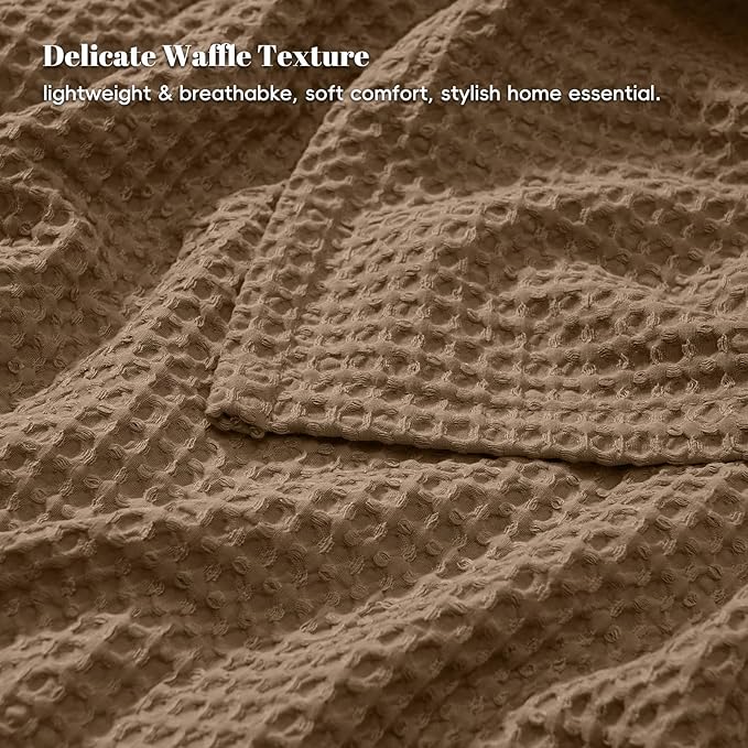 PHF Ultra Soft Waffle Weave Throw Blanket 50"x 60"- Washed Lightweight Breathable Cozy Woven Blanket for Bed - Aesthetic Decor for Couch Bedding Sofa Home Car - Mocha