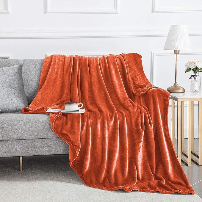 IR Imperial Rooms Fleece Blanket Twin Size 60x80 Inches - Super Soft Fluffy Throw Blanket for Sofa and Bed - Warm and Cozy Lightweight 400 GSM Microfiber Bed Throws Blankets (Twin, Rust)