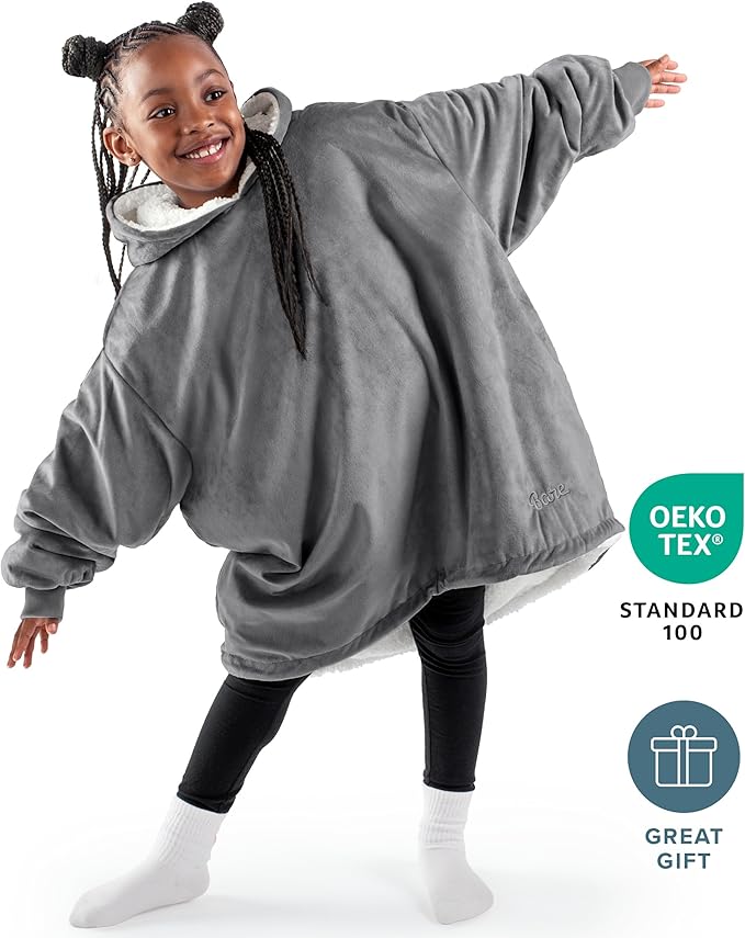 Bare Home Wearable Blanket Hoodie - Soft Plush Sherpa - Warm and Cozy - Oversized Wearable Blanket - Adult & Kid Sizes