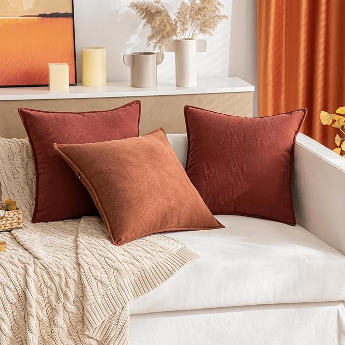 MIULEE Pack of 2 Rust Decorative Pillow Covers 18x18 Inch Soft Chenille Luxurious Couch Throw Pillows Farmhouse Cushion Covers with Elegant Design for Sofa Bedroom Living Room Home Decor
