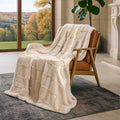 Cozy Bliss Tan Checkered Faux Rabbit Fur Throw Blanket, Soft Fuzzy Fluffy Minky Furry Blankets for Couch, Bed (50 * 60 Inches Beige)