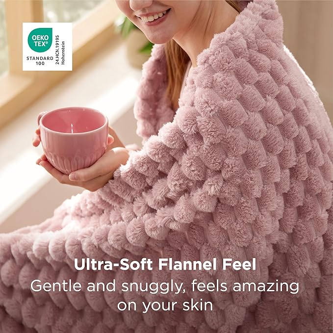 Bedsure Dusty Rose Throw Blanket for Couch - 350GSM Fluffy Plush Bubble Blanket for Bed Home Room Decor, GentleSoft Cute Fleece Soft Cozy Gifts for Women Girls, 50x60 Inches