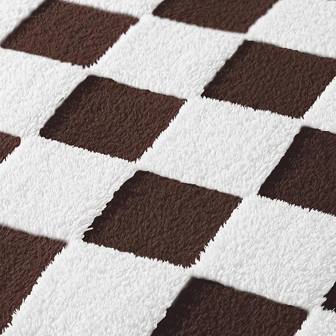 Exclusivo Mezcla Checkered Throw Blanket, Super Soft and Warm Fluffy Fleece Blanket for Couch, Sofa, Bed, Cute Plaid Pattern, Coffee, 50" x 60"