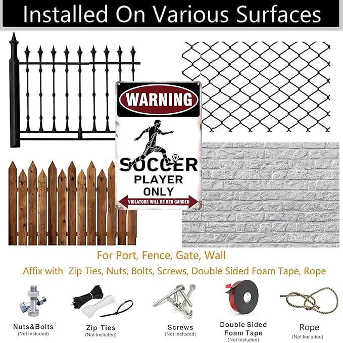 Boys & Girls Soccer Room Decor, Soccer Gifts, Men Bedroom Wall Soccer Sign, Metal Soccer Player Only Signs