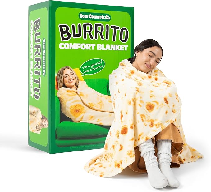 Cozy Concepts Co. Burrito by Relatable, Viral Trend Inspired, Looks Like a Giant Tortilla to Wrap Yourself Up Like a Burrito, Great Easter Gift for Room Decor or Easter Basket Stuffers, Large Size 65”