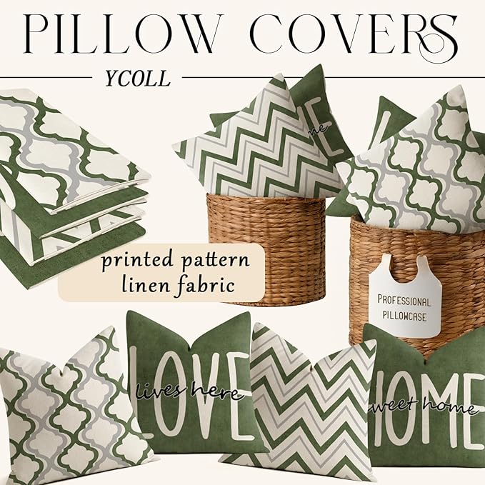 YCOLL Farmhouse Pillow Covers 18x18 Set of 4 Throw Pillow Covers Rustic Linen Decorative Pillows Square Cushion Covers for Couch Sofa Bedroom Home Decor