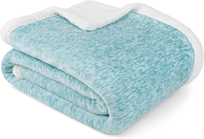 PAVILIA Melange Teal Blue Twin Bed Sherpa Blanket Throw, Warm Soft Cozy Reversible Blanket Couch Sofa, Thick Plush Large Fleece Blanket, Decorative Home Room Decor Gift Men Women, 60x80 Turquoise Aqua