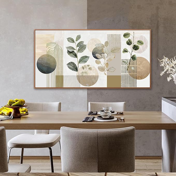 Large Boho Green Wall Art For Living Room Prints Green Botanical Boho Wall Art Modern Sage Bohemian Canvas Art Wall Decor Natural Abstract Geometry Lines Prints Picture 29x58 In With Framed