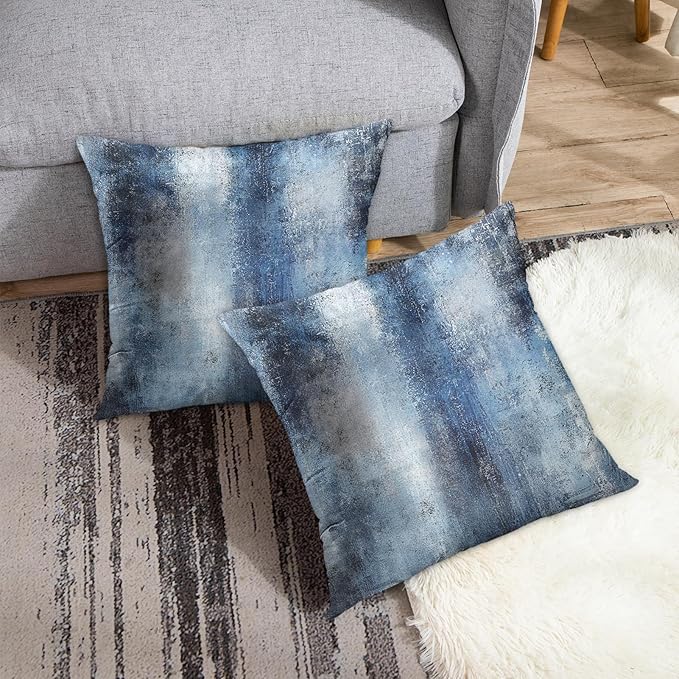 Britimes Throw Pillow Covers Modern Home Art Decor, 16 x 16 Inches Set of 2 Pillow Cases Decorative, Abstract Oil Painting Pillowcases for Bedroom, Living Room, Cushion Couch Sofa, Navy Blue Accent
