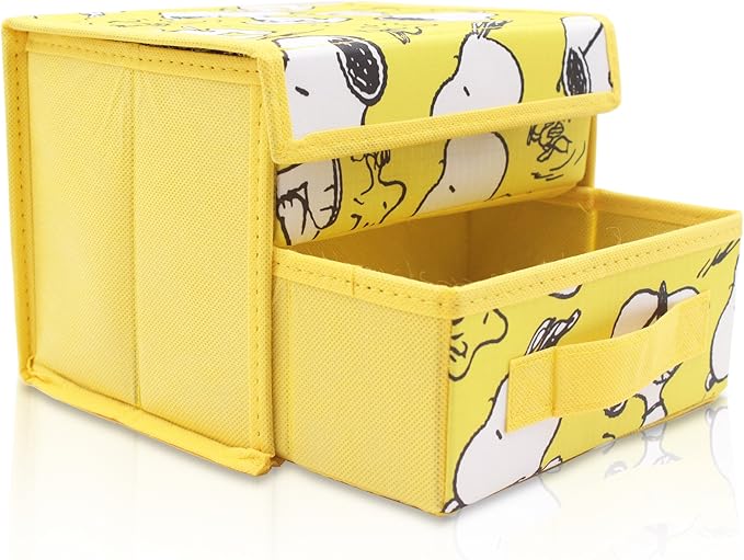 Finex Foldable Collapsible Storage Organizer Box for Desk with Flip Top Lid & Removable Drawer - White Dog