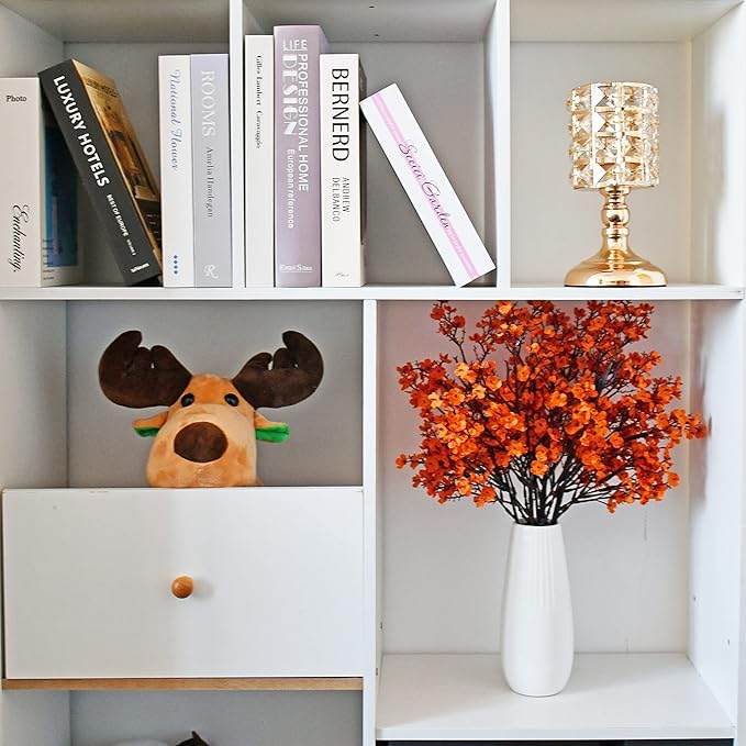 Mandy's Orange Artificial Baby’s Breath Flowers 6 Bundles Silk Gypsophila, 18.5 Inch European Style Modern Home Decor Centerpiece, Neutral Wedding Flower Arrangements