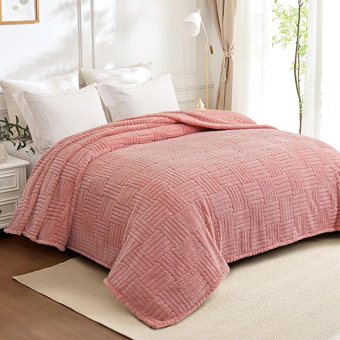 Whale Flotilla Lightweight Fleece Twin Size Blanket for Bed, Fuzzy Soft Blankets with Decorative Jacquard Pattern for All Season, Warm and Fluffy, 60x80 Inch, Pink