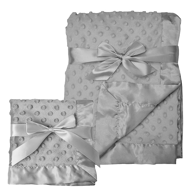 American Baby Company Heavenly Soft Chenille Blanket Set, Receiving Blanket (30" x 40") & Security Blanket (14" x 14"), Warm and Cozy, Gray, for Boys and Girls