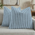 FUTEI Dusty Blue Decorative Throw Pillow Covers Set of 2, 22x22 Inch Soft Fluffy Faux Fur Plush Striped Cushion Cases, Modern Home Decor for Couch Bed Living Room