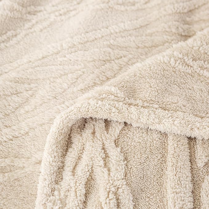 YUSOKI Sherpa Large Throw Blanket Single Layer,Light Weight(1.7lb),370GMS-3D Stylish Design for Gift Home Decor (Linen,50"x65")
