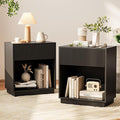 Fluted Nightstands Set of 2, Modern Bedside Table with Drawer and Storage Shelf, Wood End Table Mid Century Night Stands for Bedroom Living Room Sofa Couch Office (Black)