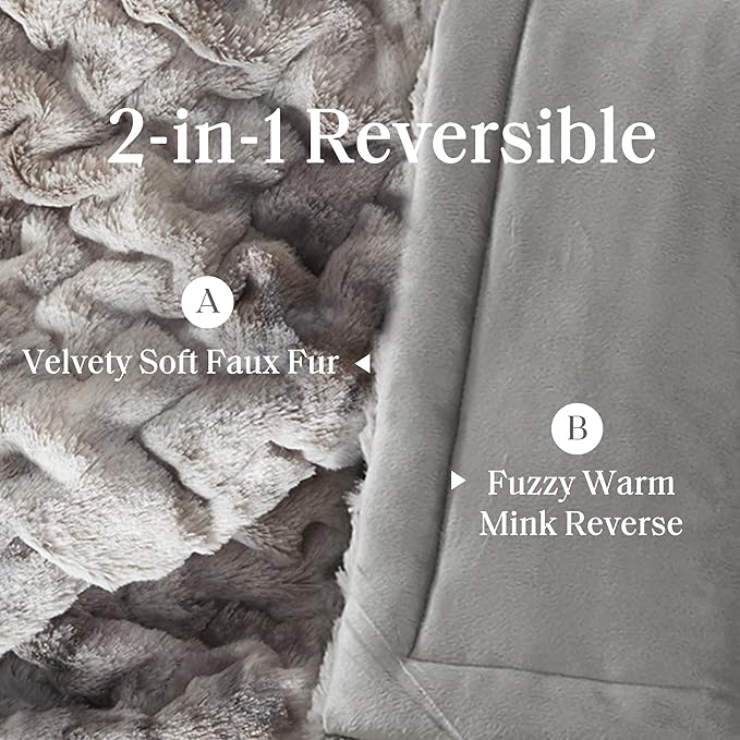 Madison Park Faux Fur Throw, Luxurious Ruched Texture, Fuzzy Warm, Plush Mink-Like Reverse, All Season, Lightweight & Cozy Blanket-Throw for Sofa, Couch, Living Room & Office 50" x 60" Gray Tie Dye