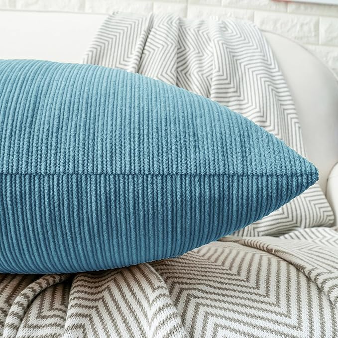 HWY 50 Smoke Blue Chenille Throw Pillow Covers 18x18 Inch with Triple Buttons, Soft Farmhouse Accent Decorative Cushion Cases for Couch Sofa Bed Living Room Bedroom Pack of 2