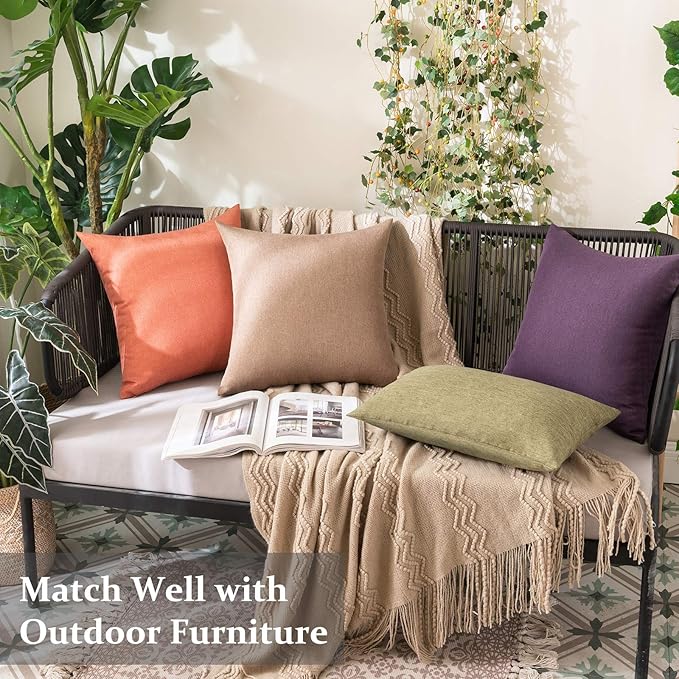 MIULEE Pack of 2 Decorative Outdoor Solid Waterproof Throw Pillow Covers Euro Sham Faux Linen Garden Farmhouse Cushion Cases for Patio Tent Balcony Couch Sofa 26x26 Inch Khaki