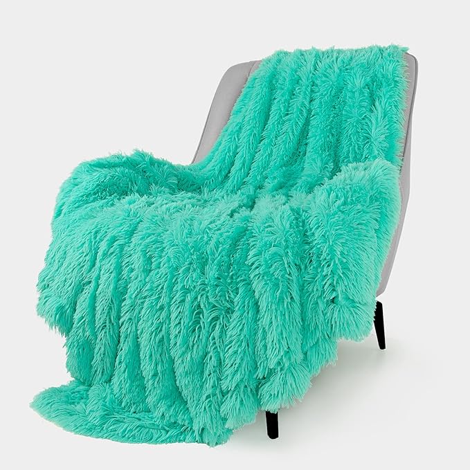 TOONOW Extra Soft Fuzzy Faux Fur Blanket Twin Size 70"x78", Reversible Lightweight Plush Fuzzy Cozy Soft Blankets and Throws for Couch Sofa Bed, Decorative Fluffy Plush Comfy Blanket, Turquoise