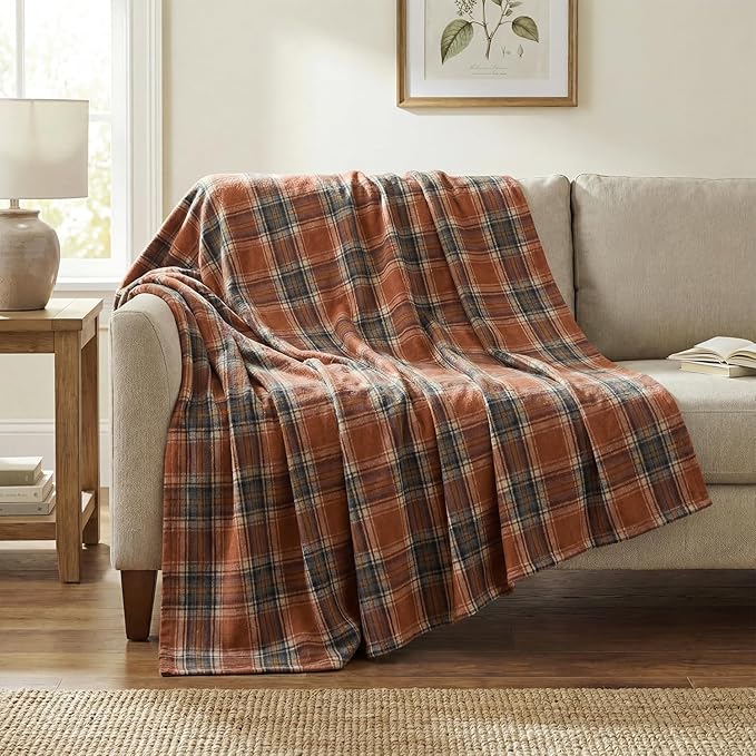 Horaldaily Rust Farmhouse Plaid Fall Decorative Blanket Throw, Autumn Rustic Soft Lightweight Blanket for Couch Sofa Bed Lounging Decoration, Ideal Gifts for Kids Adults Self, 60x80