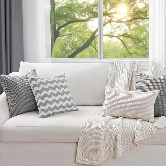 Topfinel Pack of 4 Decorative Throw Pillow Covers 24x24 Inch Soft Corduroy Boho Textured Striped Patchwork Pillow Covers Farmhouse Rustic Home Decor for Spring Sofa Living Room Couch Bed LightGrey