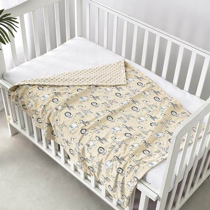 CREVENT 2Pcs 30''X40'' Cute Cozy Fluffy Warm Baby Blankets for Infants Toddlers' Bedding Crib Cot Stroller - Grey Cloud + Minky Zoo
