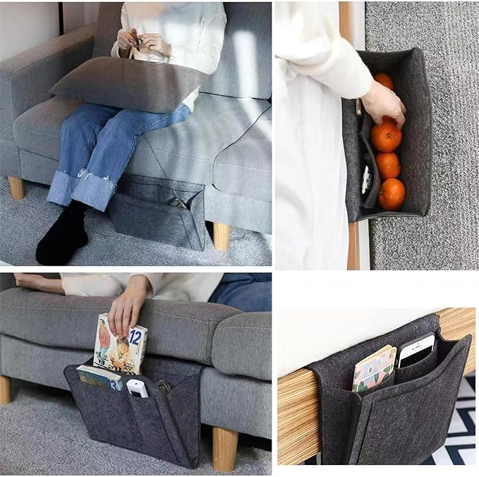 Bedside Caddy,Felt Bed Side Caddy Organizer With 5 Pockets For Remote,Bed Pockets Bedside Storage Can Hold Tablet Magazine Book Phone And Fruit,For Bed,Sofa,Desk (grey)