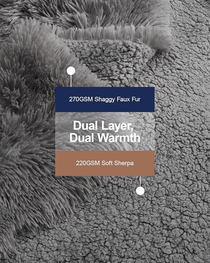 Pawque King Size Blanket - Faux Fur Sherpa Fleece Super Soft Fluffy Throw Blankets, Luxury Oversized Blankets Gift for Women Sofa Couch Bed, Breathable & Washable, Grey 90x108 inches