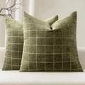 MIULEE Decorative Chenille Check Throw Pillow Covers Vintage Plaid Couch Pillows 18x18 Inch Set of 2 Neutral Boho Farmhouse Cushion Covers Modern Home Decor for Sofa Bed Living Room Olive Green