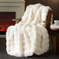 Amélie Home Faux Fur Throw Blanket, Ultra Soft Fuzzy Plush Bubble Blanket for Couch, Bed & Living Room, 60"x80", Cream White